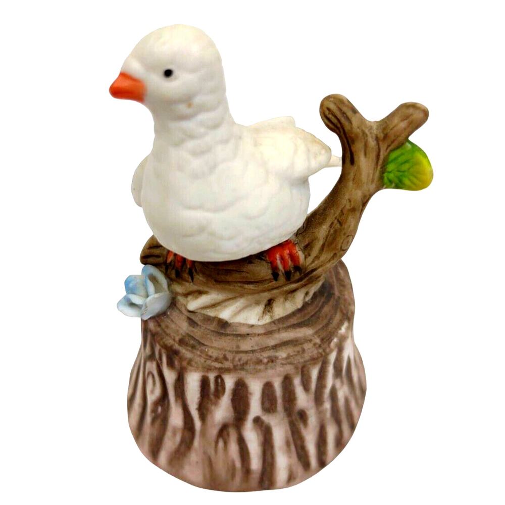 Vintage White Dove Bone China Bell Bird on Tree Branch and Stump